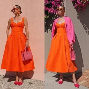 Rebecca Vallance Orange Carmelita A-line Midi Sleeveless Dress size US 8 AUS 12